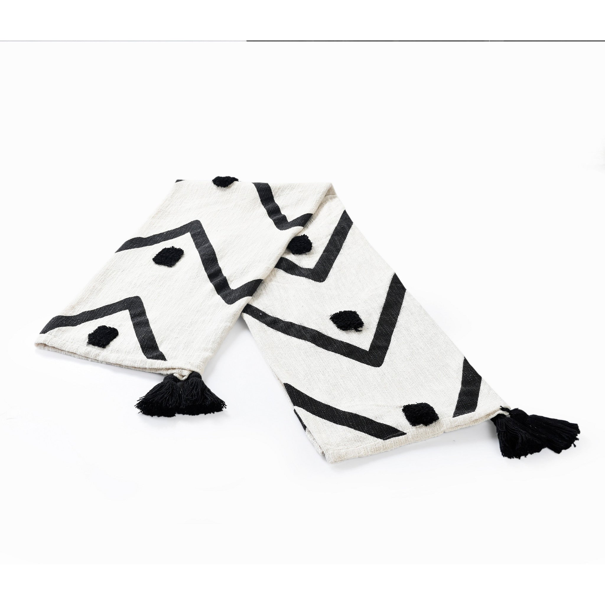 Black and White Woven Cotton Chevron Throw Blanket - Minihomy