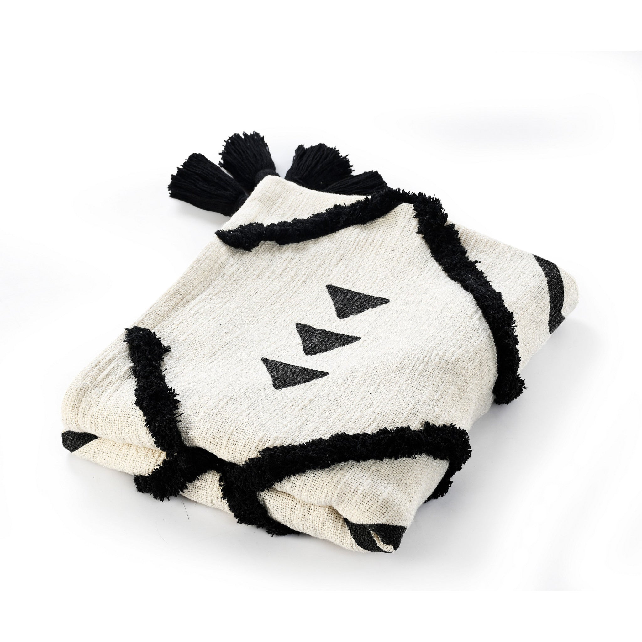 Black and White Woven Cotton Geometric Throw Blanket - Minihomy