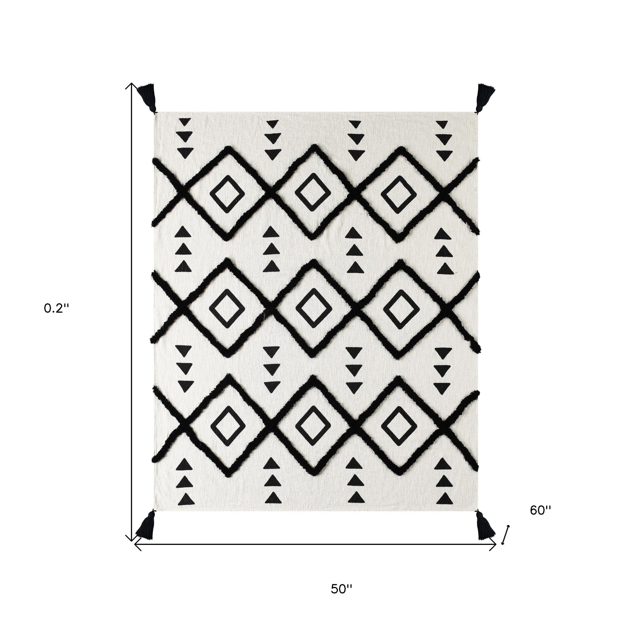 Black and White Woven Cotton Geometric Throw Blanket - Minihomy