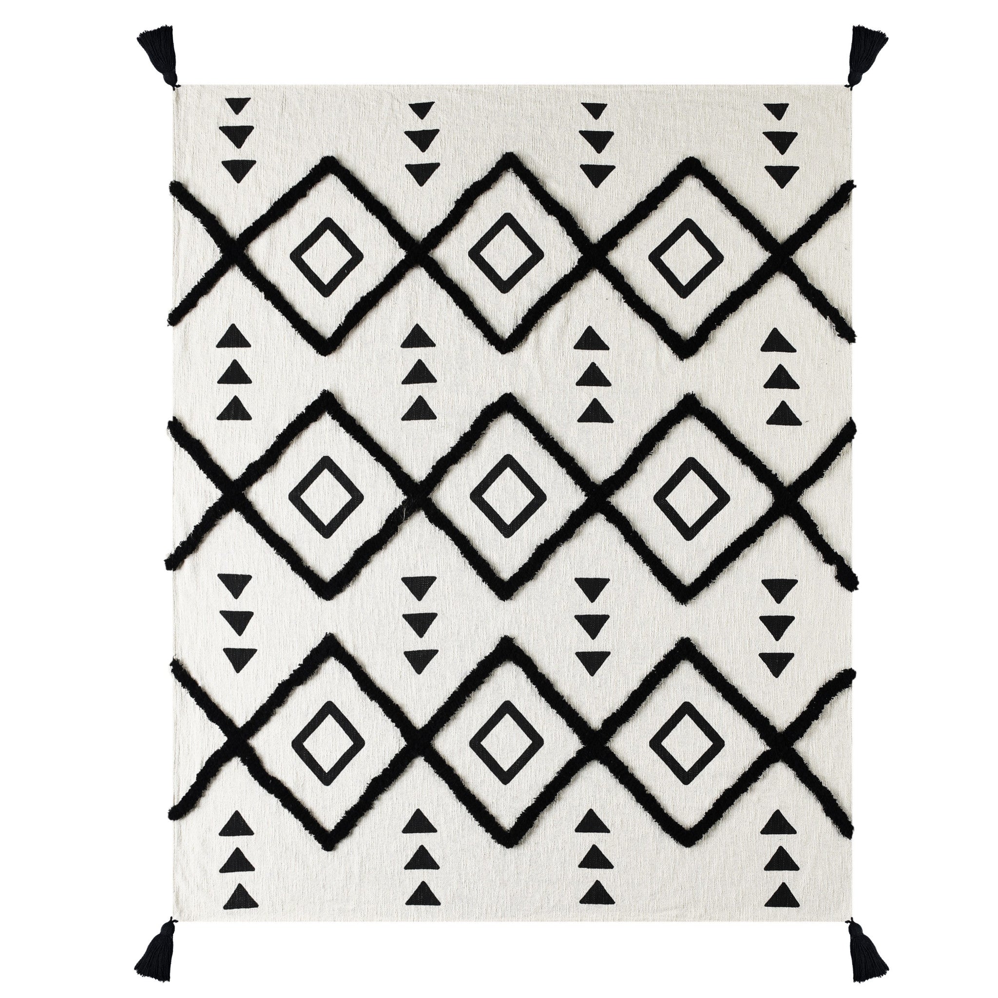 Black and White Woven Cotton Geometric Throw Blanket - Minihomy