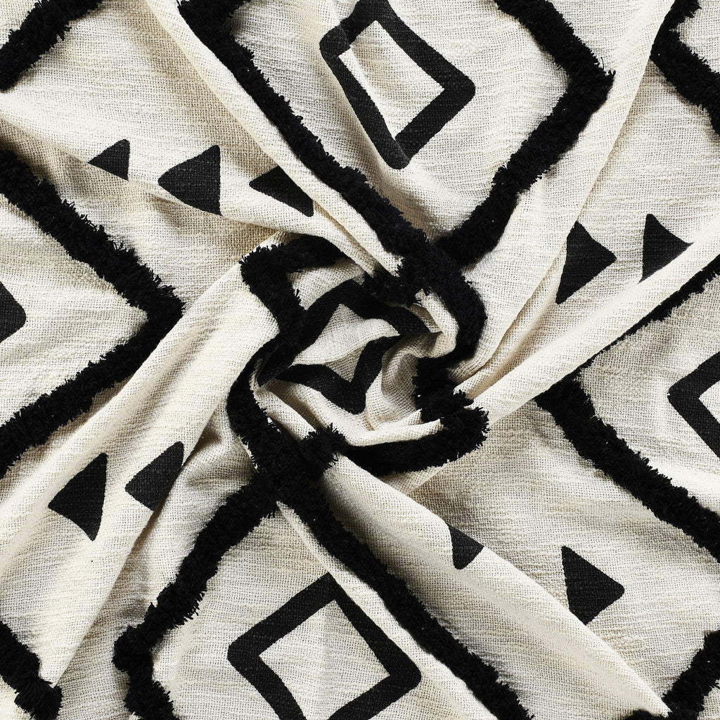 Black and White Woven Cotton Geometric Throw Blanket - Minihomy