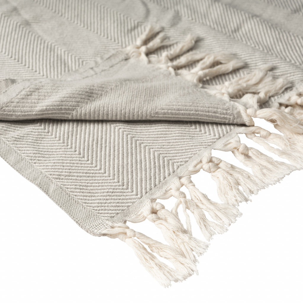 Gray Woven Cotton Herringbone Throw Blanket - Minihomy