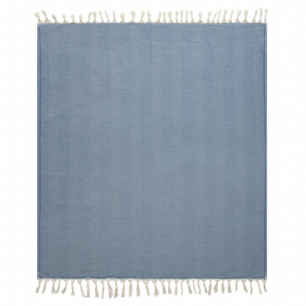 Gray Woven Cotton Herringbone Throw Blanket - Minihomy