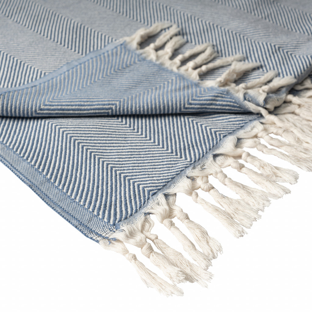 Gray Woven Cotton Herringbone Throw Blanket - Minihomy