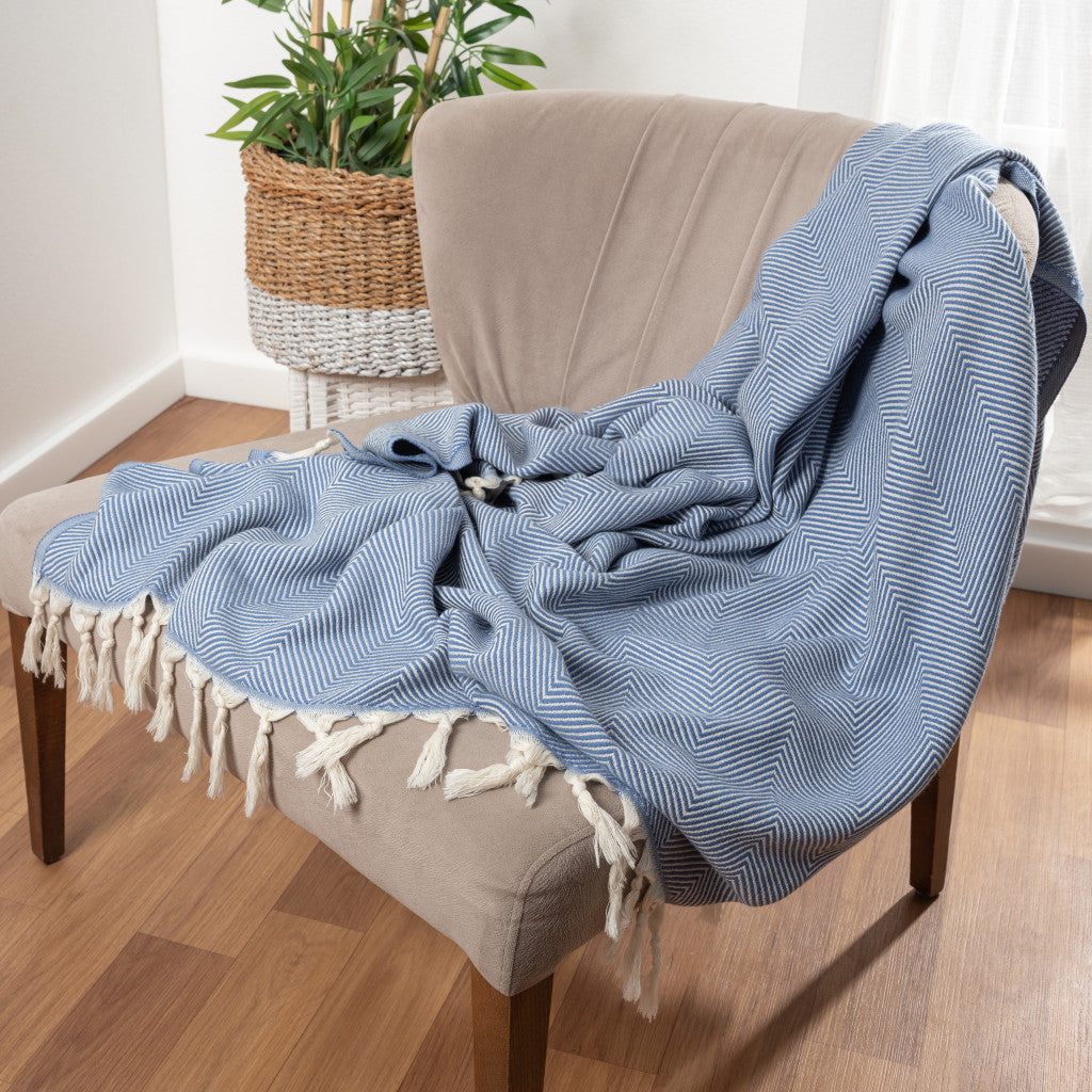 Gray Woven Cotton Herringbone Throw Blanket - Minihomy