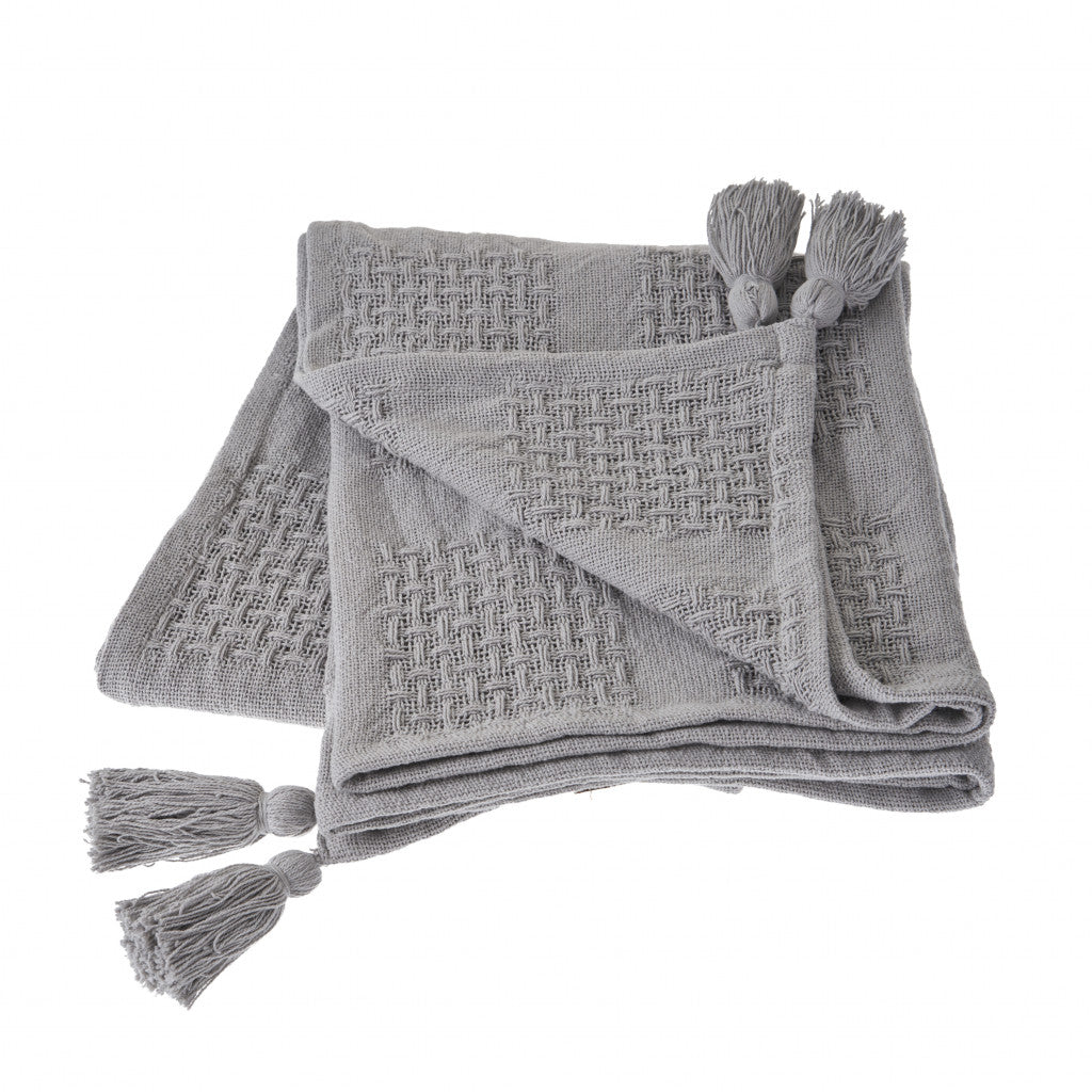 Gray Woven Cotton Solid Color Throw Blanket - Minihomy