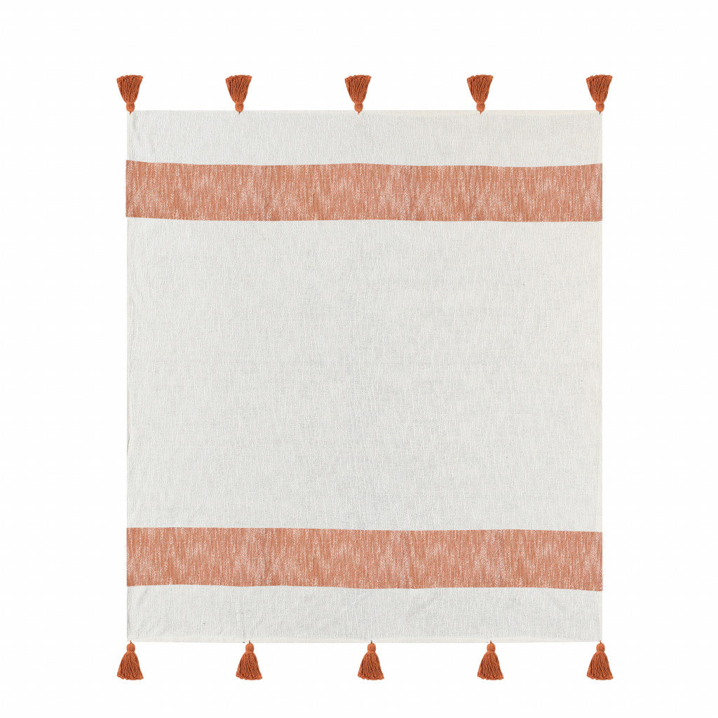 Orange Woven Cotton Striped Throw Blanket - Minihomy