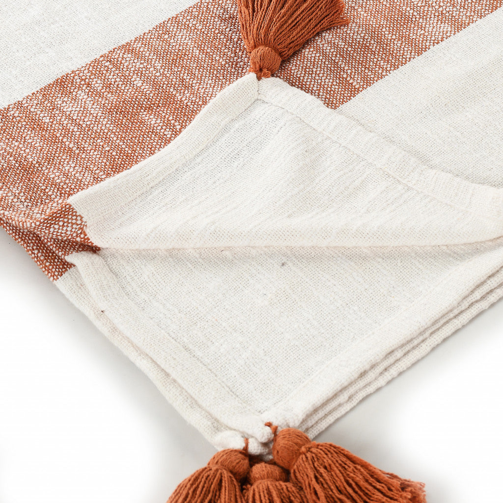 Orange Woven Cotton Striped Throw Blanket - Minihomy