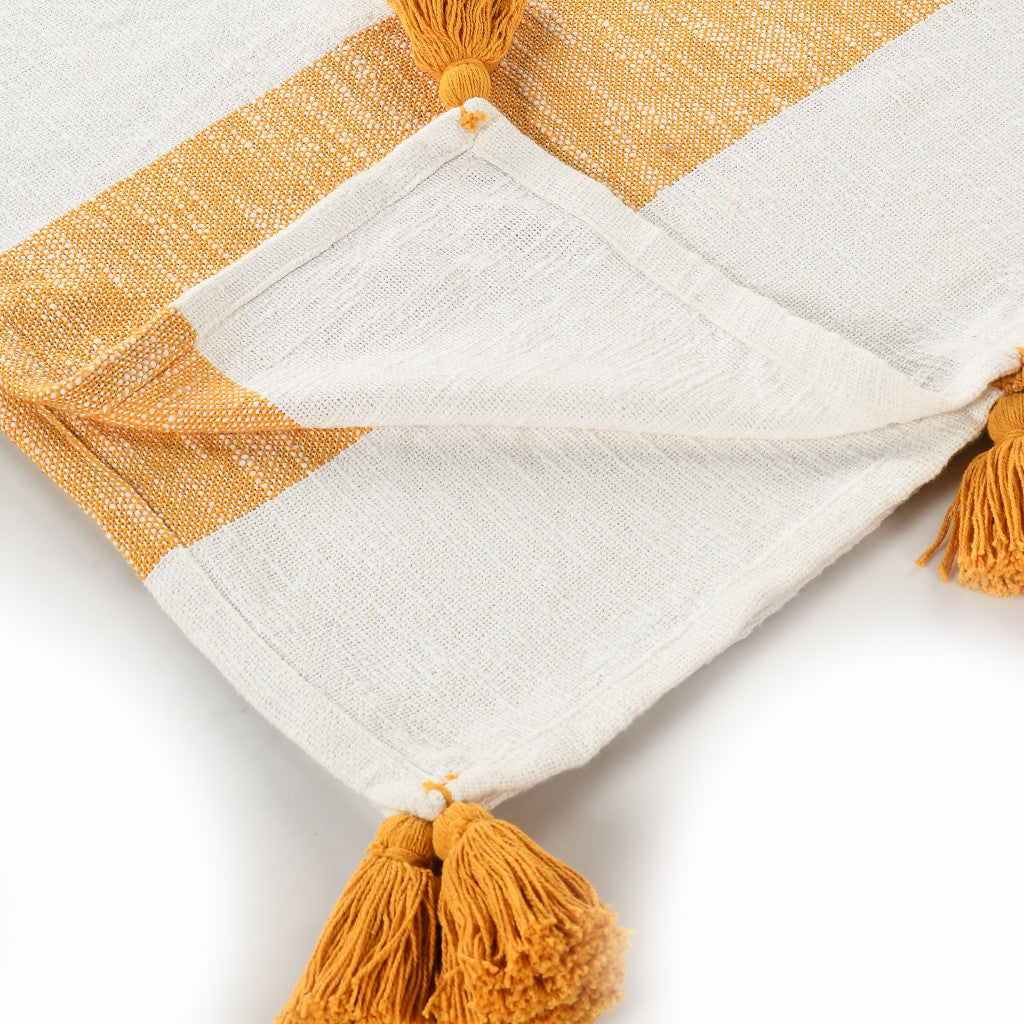 Orange Woven Cotton Striped Throw Blanket - Minihomy