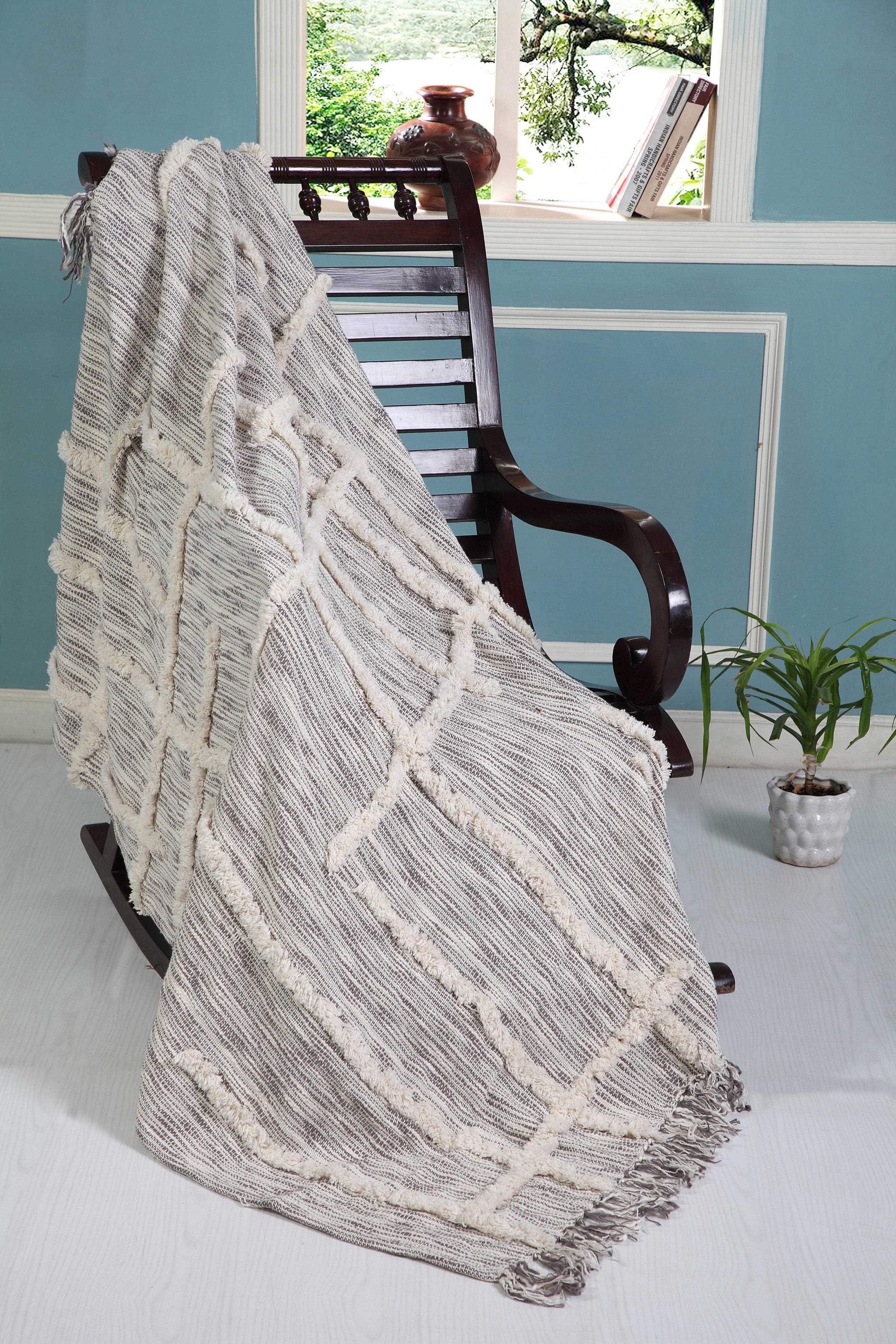 Gray Woven Cotton Striped Throw Blanket - Minihomy