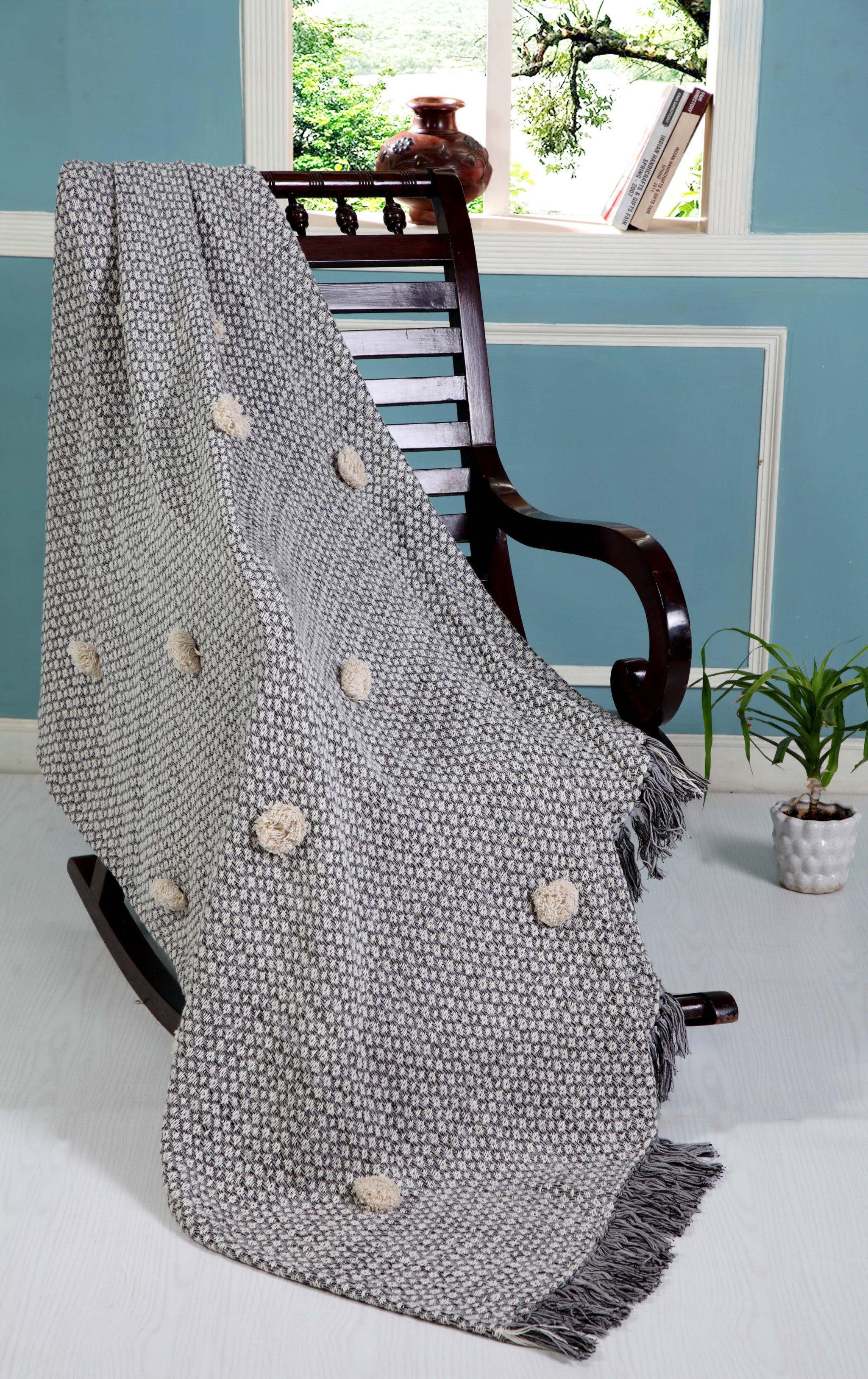 Gray Woven Cotton Houndstooth Throw Blanket - Minihomy