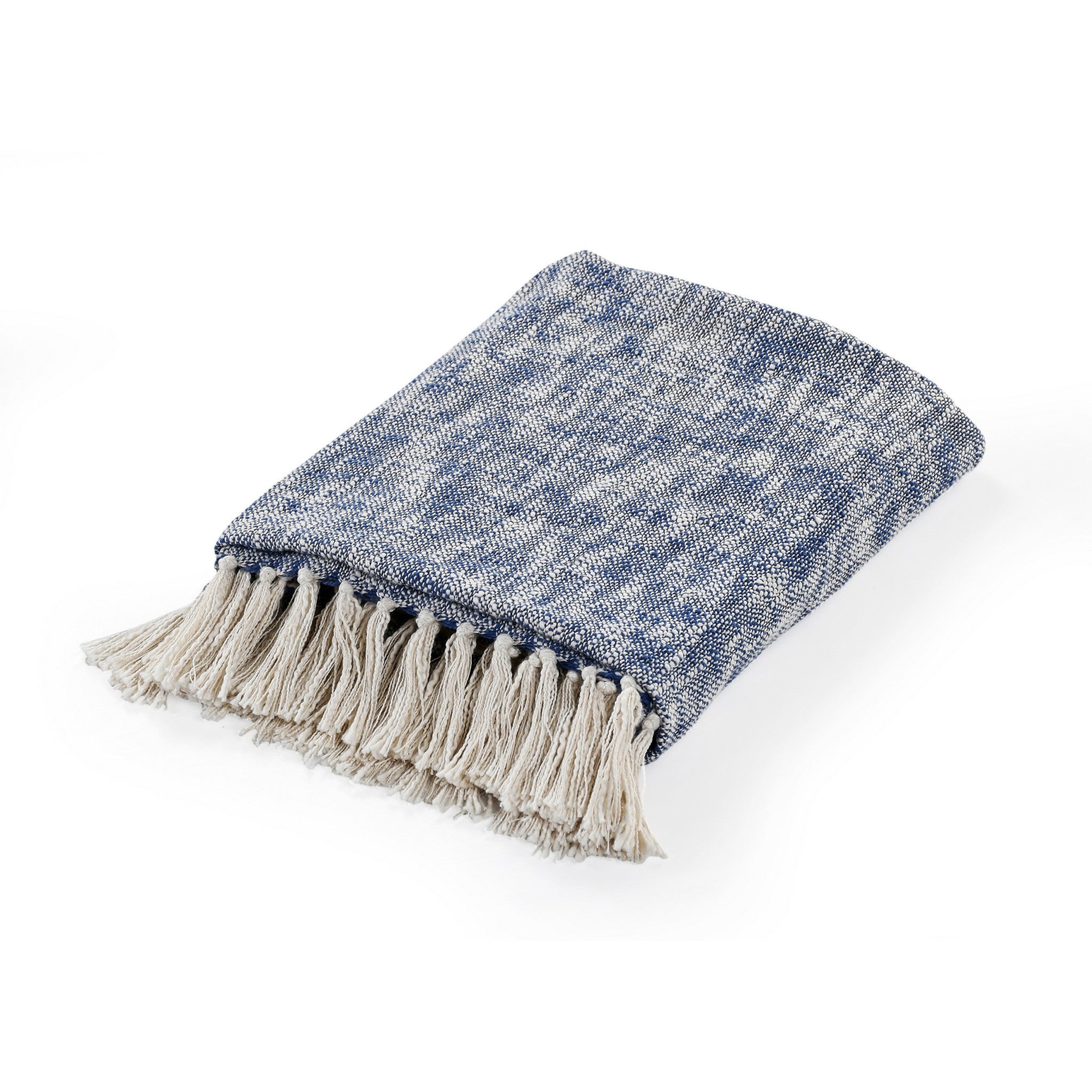 Blue and White Woven Cotton Solid Color Throw Blanket - Minihomy