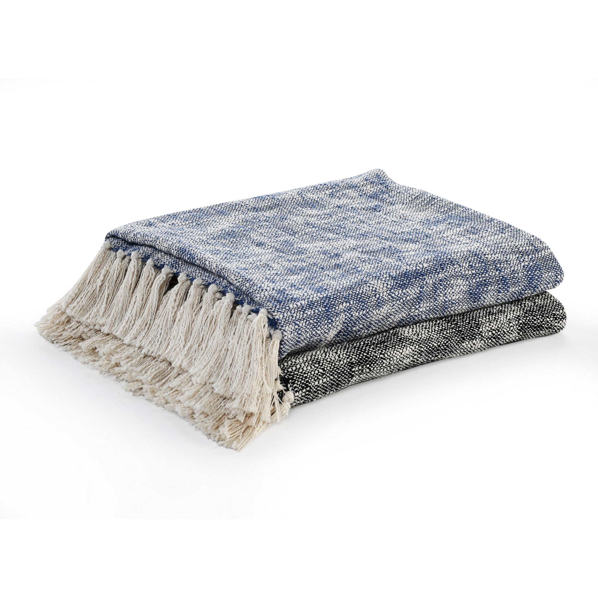 Blue and White Woven Cotton Solid Color Throw Blanket - Minihomy