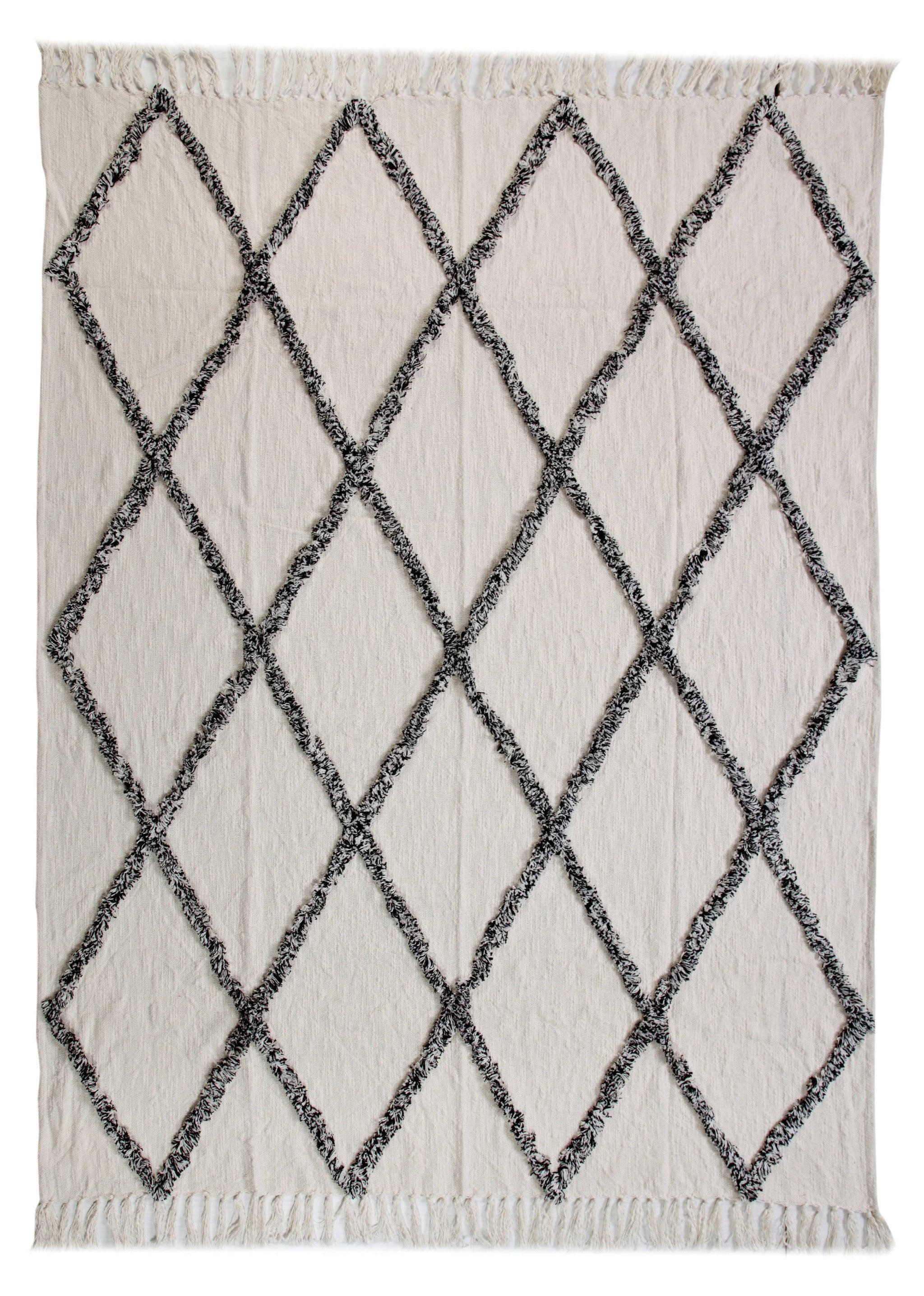 Cream Woven Cotton Geometric Throw Blanket - Minihomy