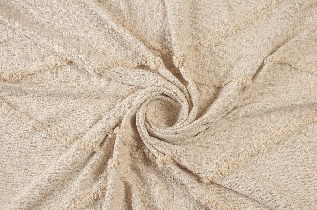 Cream Woven Cotton Solid Color Throw Blanket - Minihomy