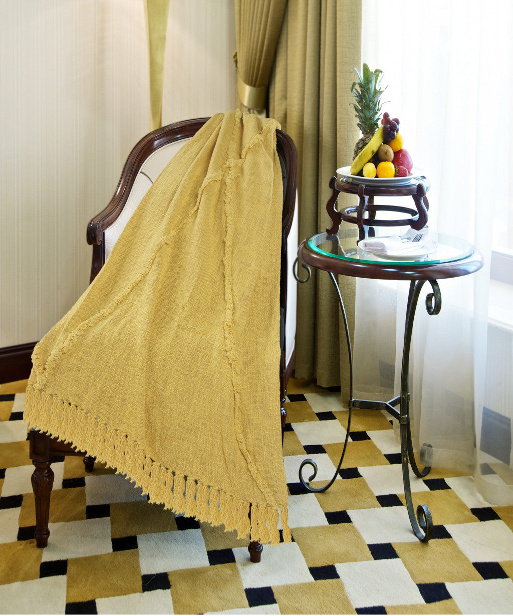 Cream Woven Cotton Solid Color Throw Blanket - Minihomy