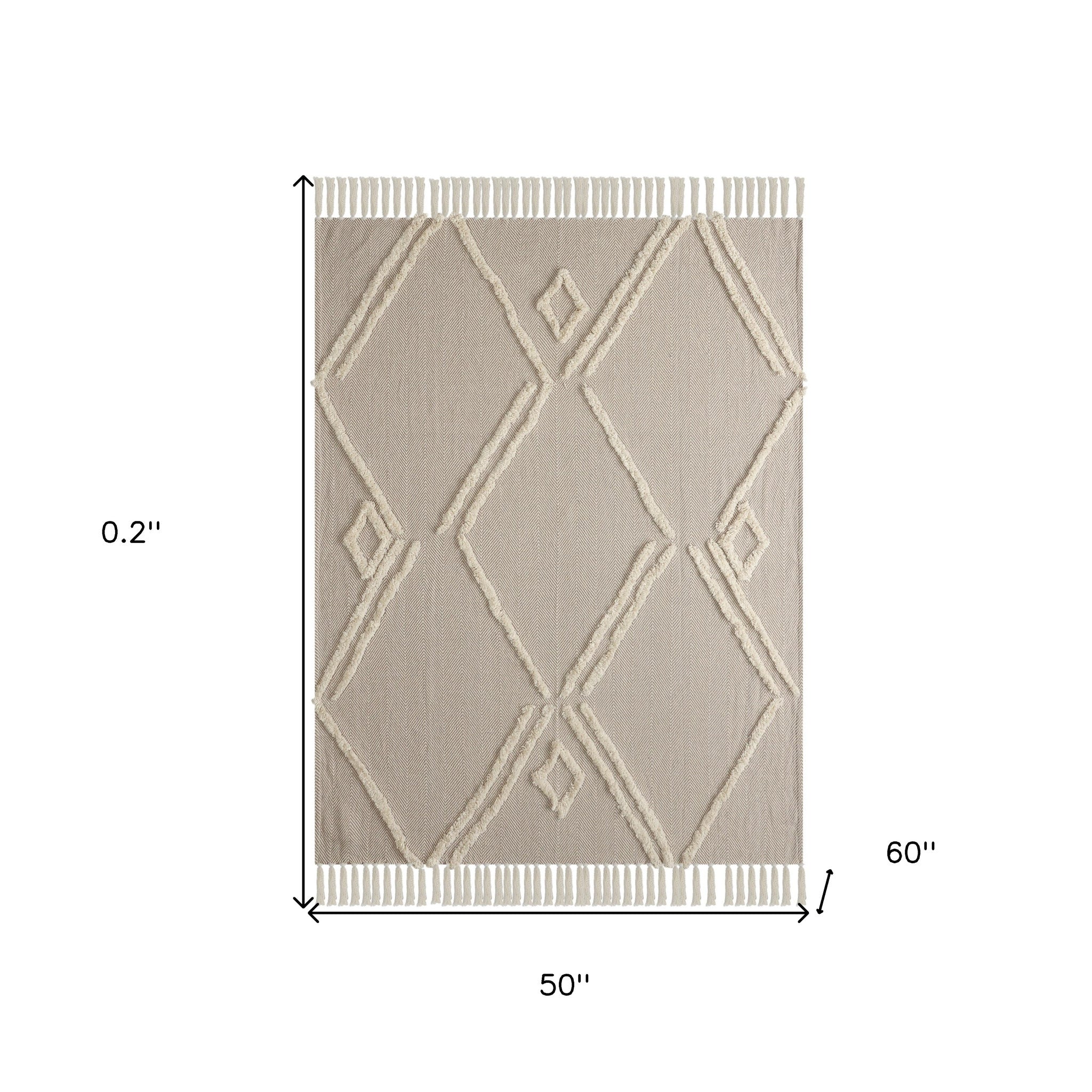 Cream Woven Cotton Herringbone Throw Blanket - Minihomy