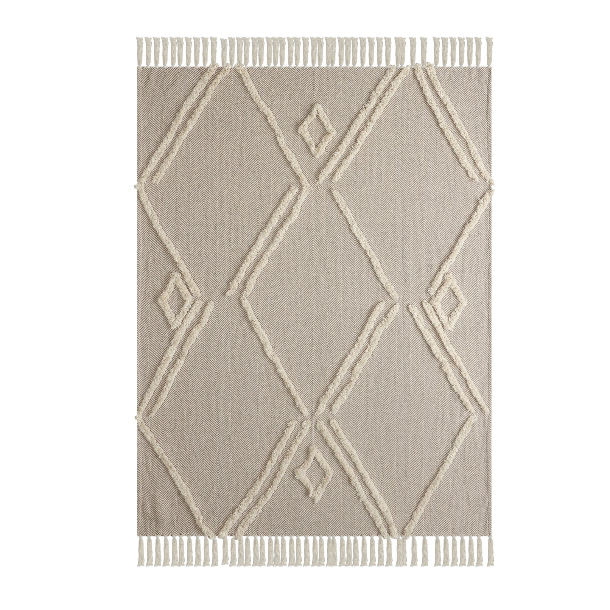 Cream Woven Cotton Herringbone Throw Blanket - Minihomy