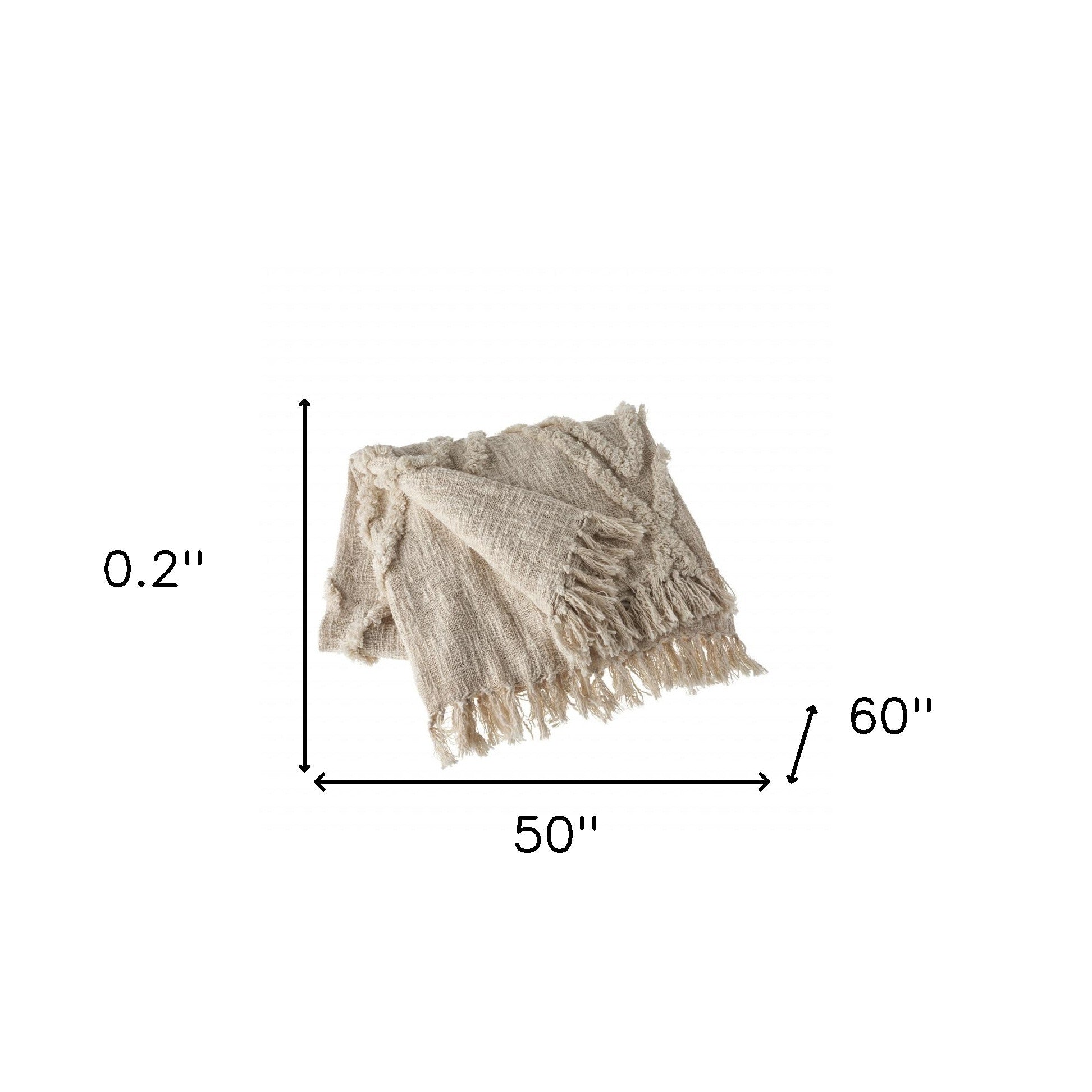 Beige Woven Cotton Geometric Throw Blanket - Minihomy