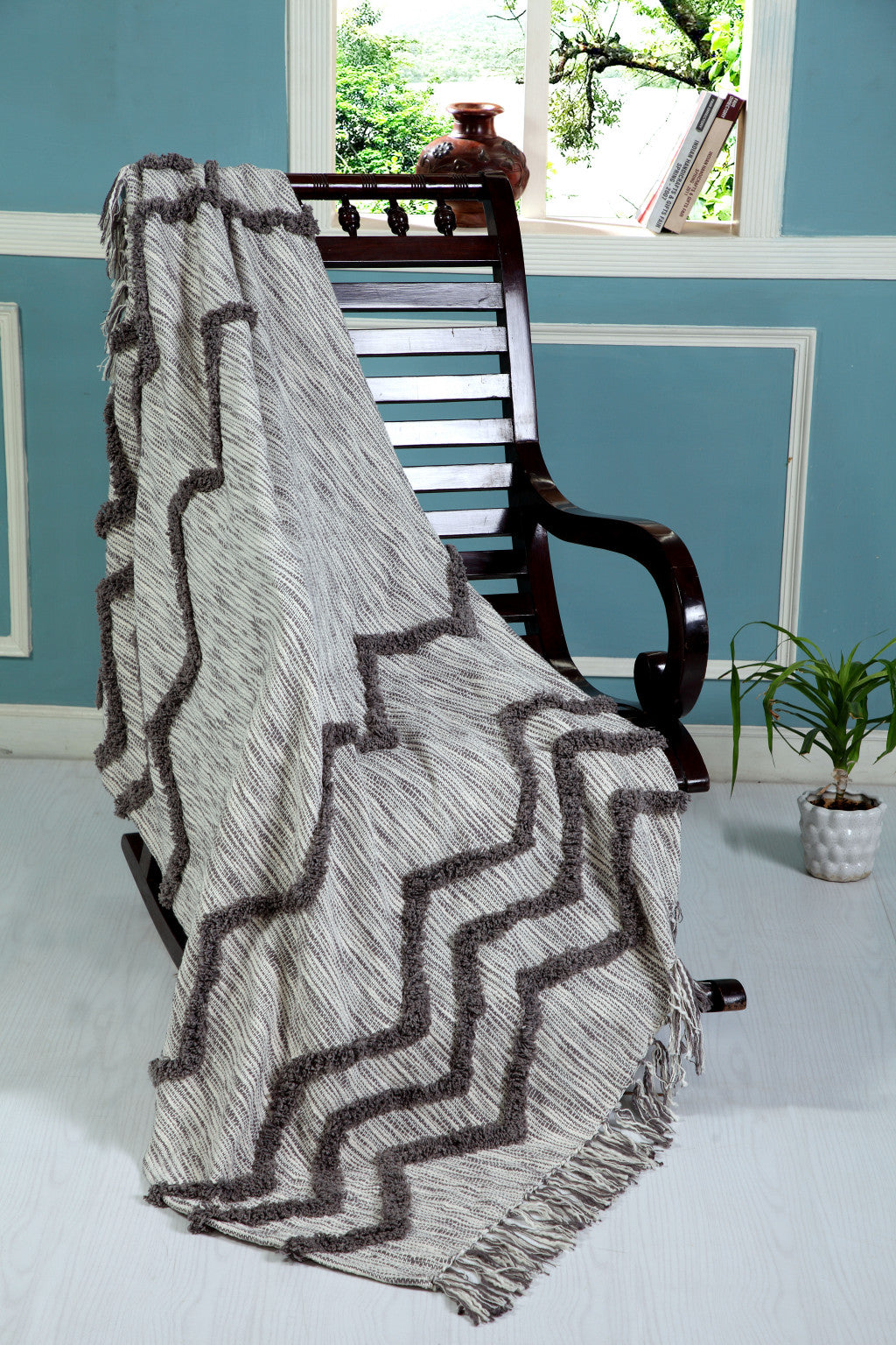 Gray Woven Cotton Chevron Throw Blanket - Minihomy