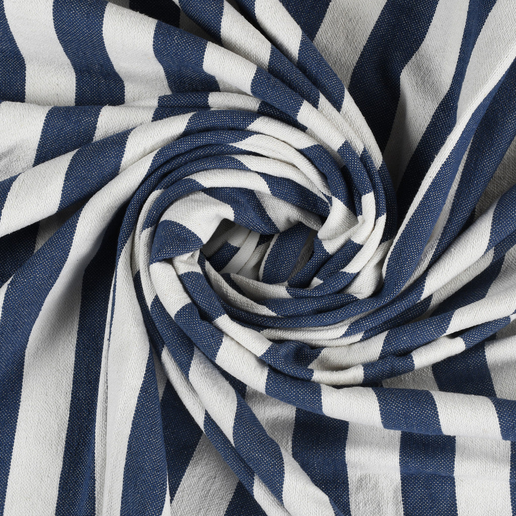 Blue and White Woven Cotton Striped Throw Blanket - Minihomy