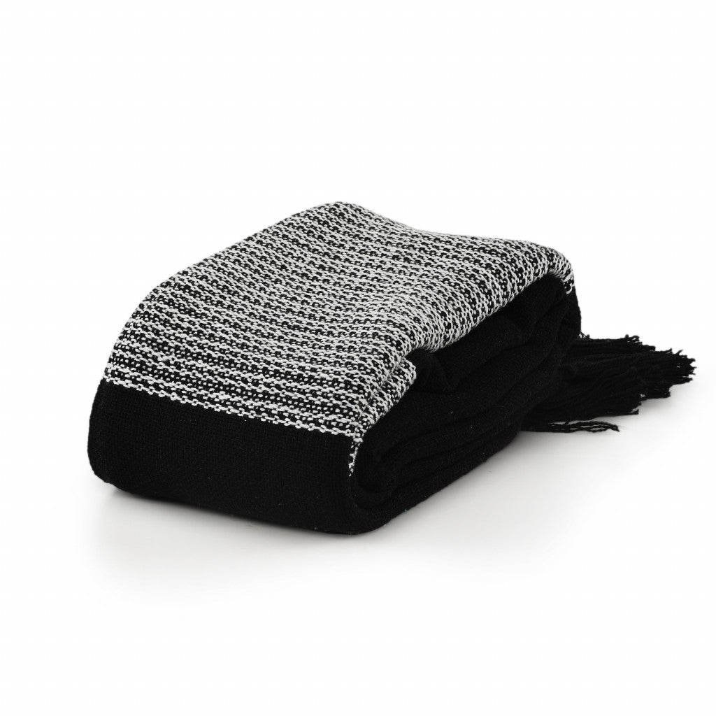 Black and White Woven Cotton Checkered Throw Blanket - Minihomy