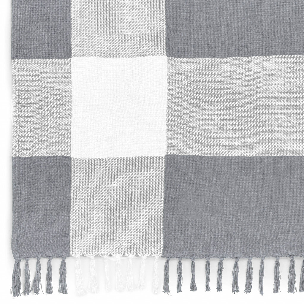 Black and White Woven Cotton Checkered Throw Blanket - Minihomy