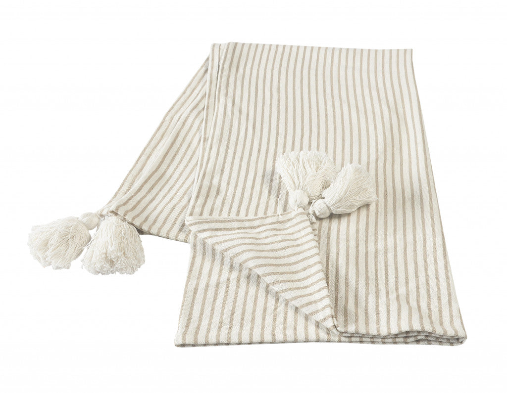 Black and White Woven Cotton Striped Throw Blanket - Minihomy