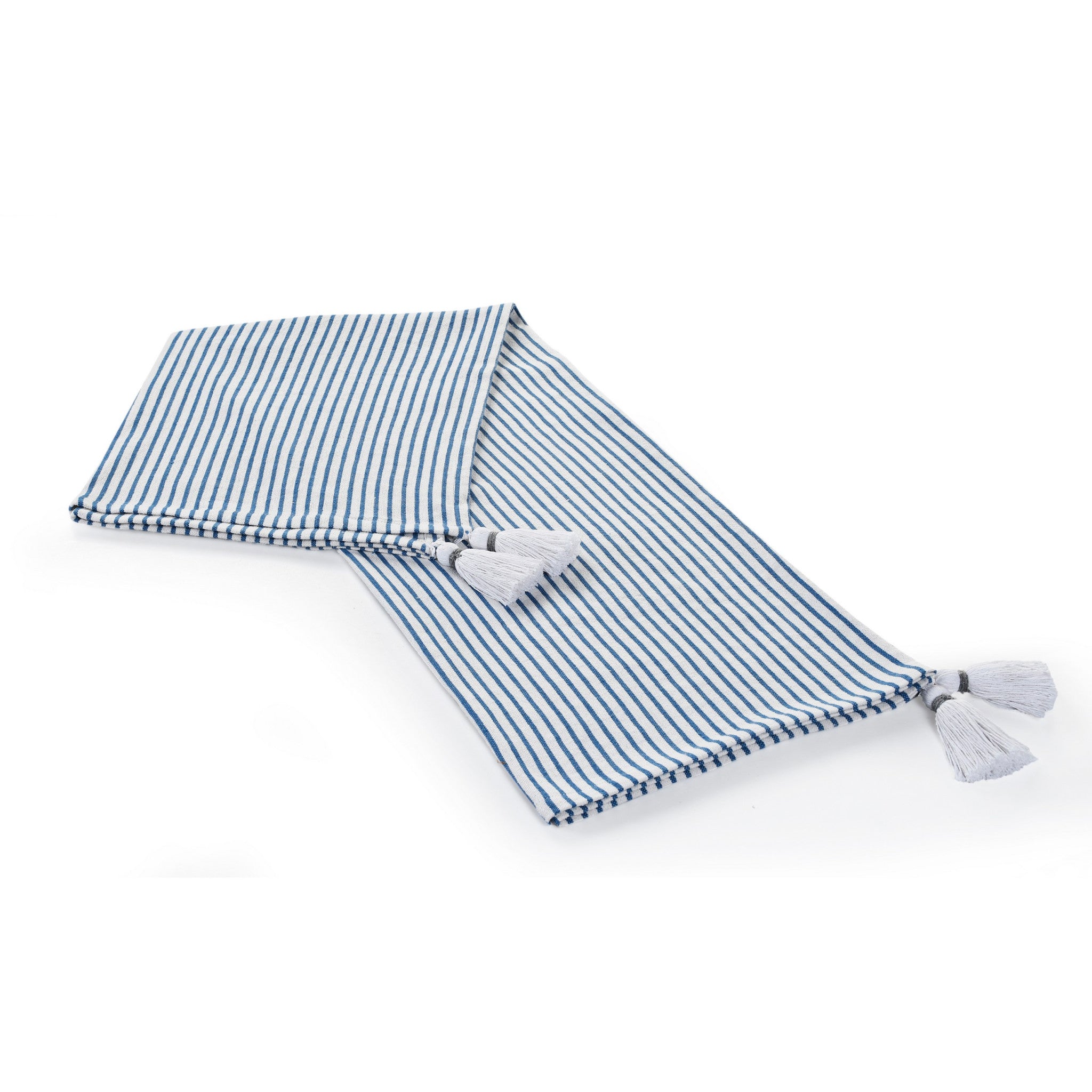 Blue and White Woven Cotton Striped Throw Blanket - Minihomy