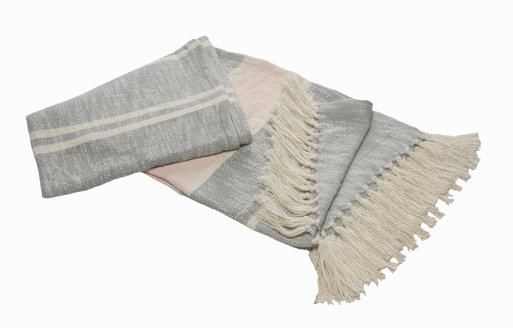 Gray Woven Cotton Striped Throw Blanket - Minihomy