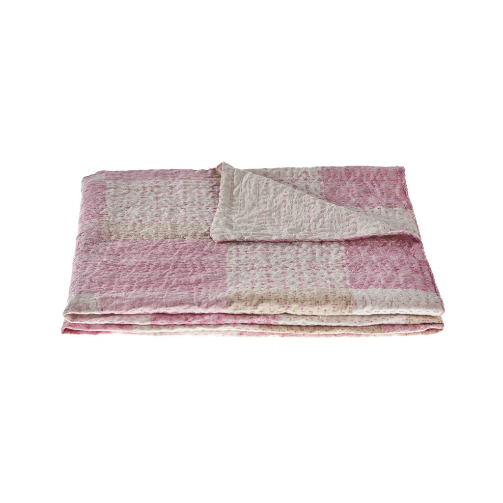 Pink Knitted Cotton Patchwork Throw Blanket - Minihomy