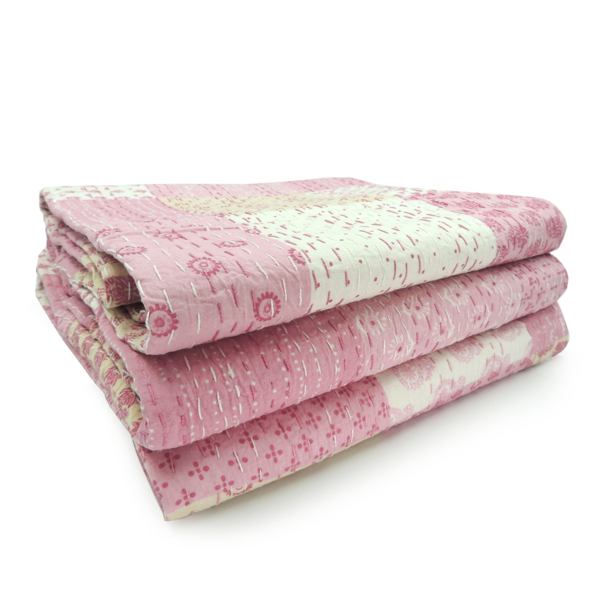 Pink Knitted Cotton Patchwork Throw Blanket - Minihomy