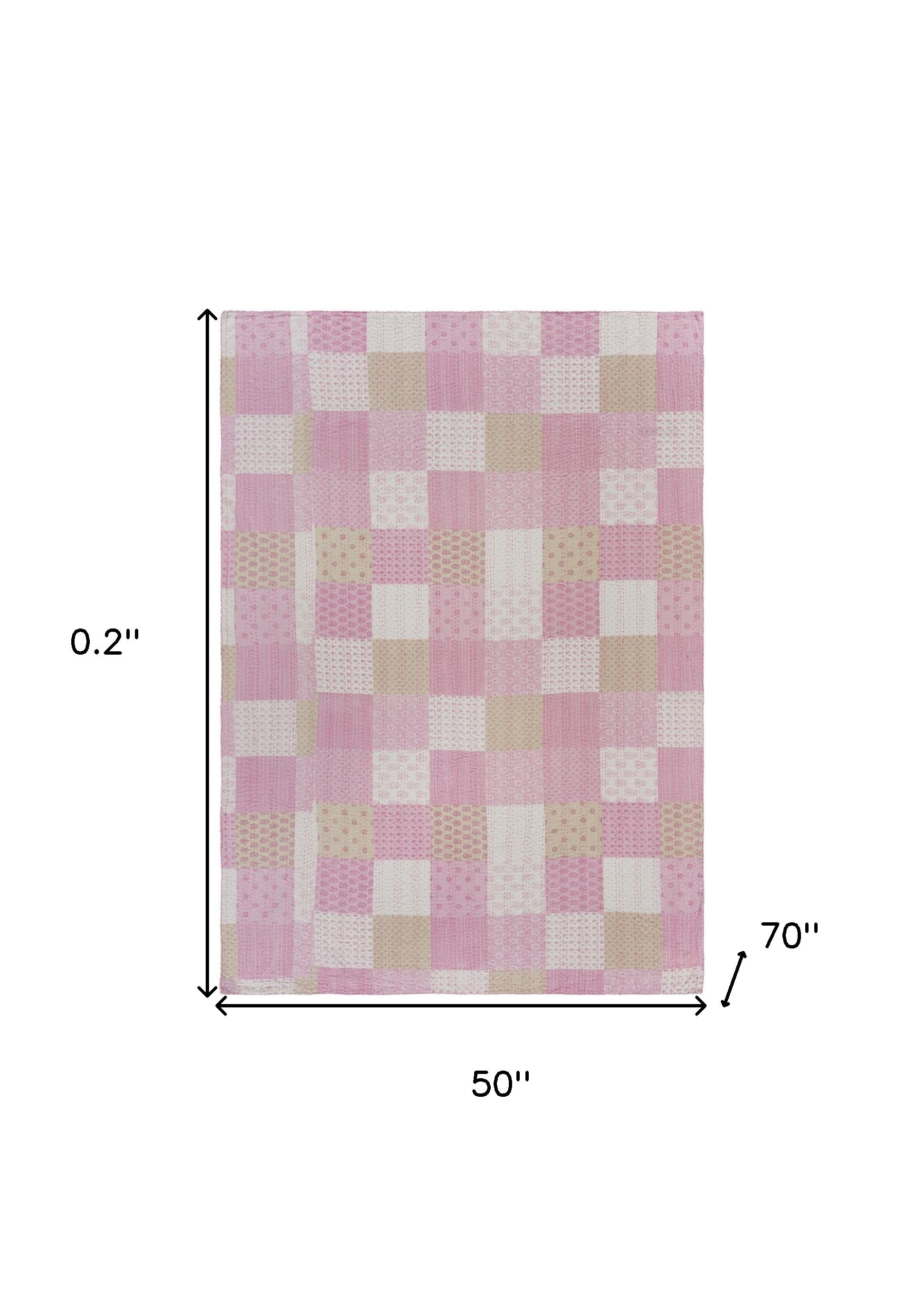 Pink Knitted Cotton Patchwork Throw Blanket - Minihomy