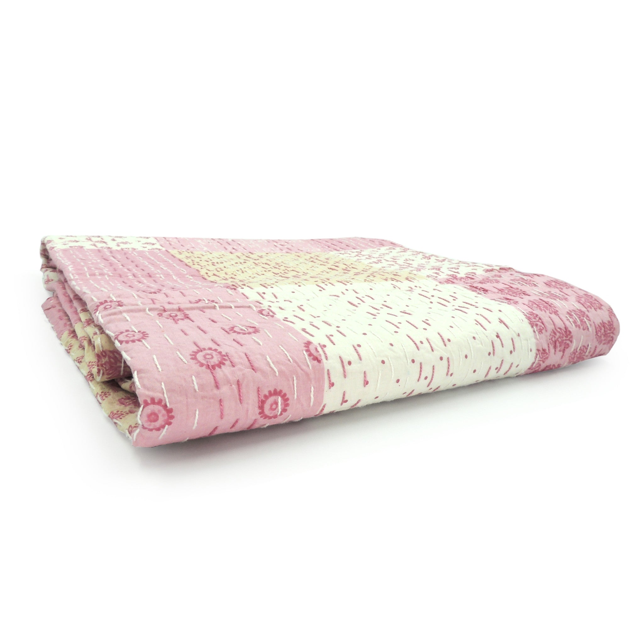 Pink Knitted Cotton Patchwork Throw Blanket - Minihomy