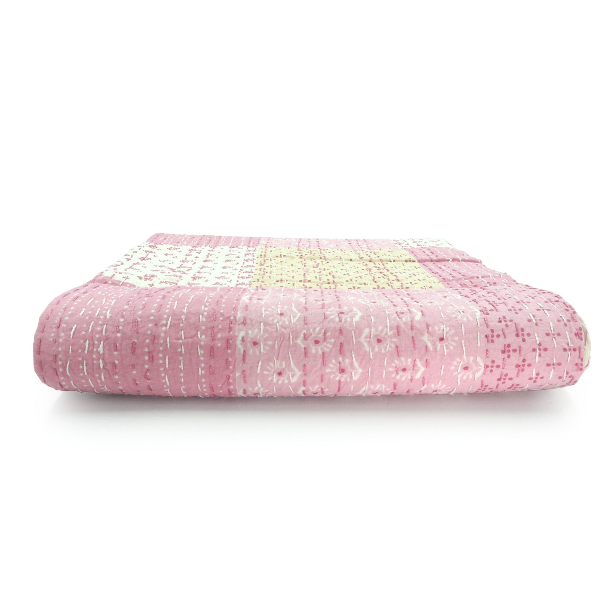 Pink Knitted Cotton Patchwork Throw Blanket - Minihomy