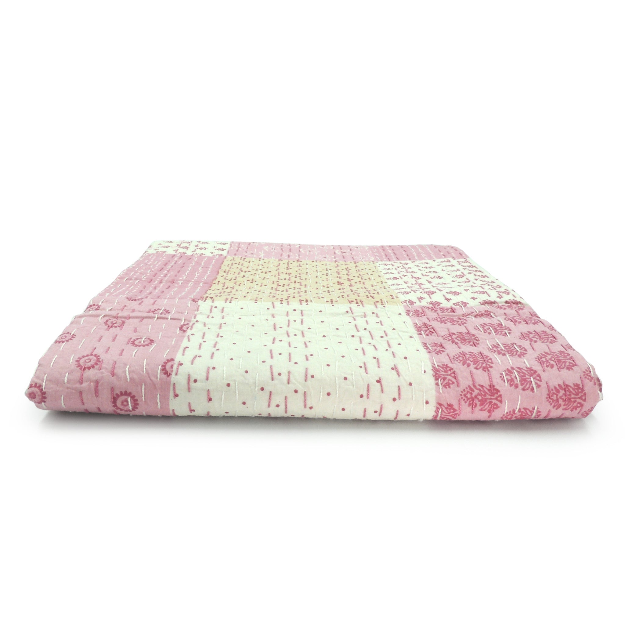 Pink Knitted Cotton Patchwork Throw Blanket - Minihomy