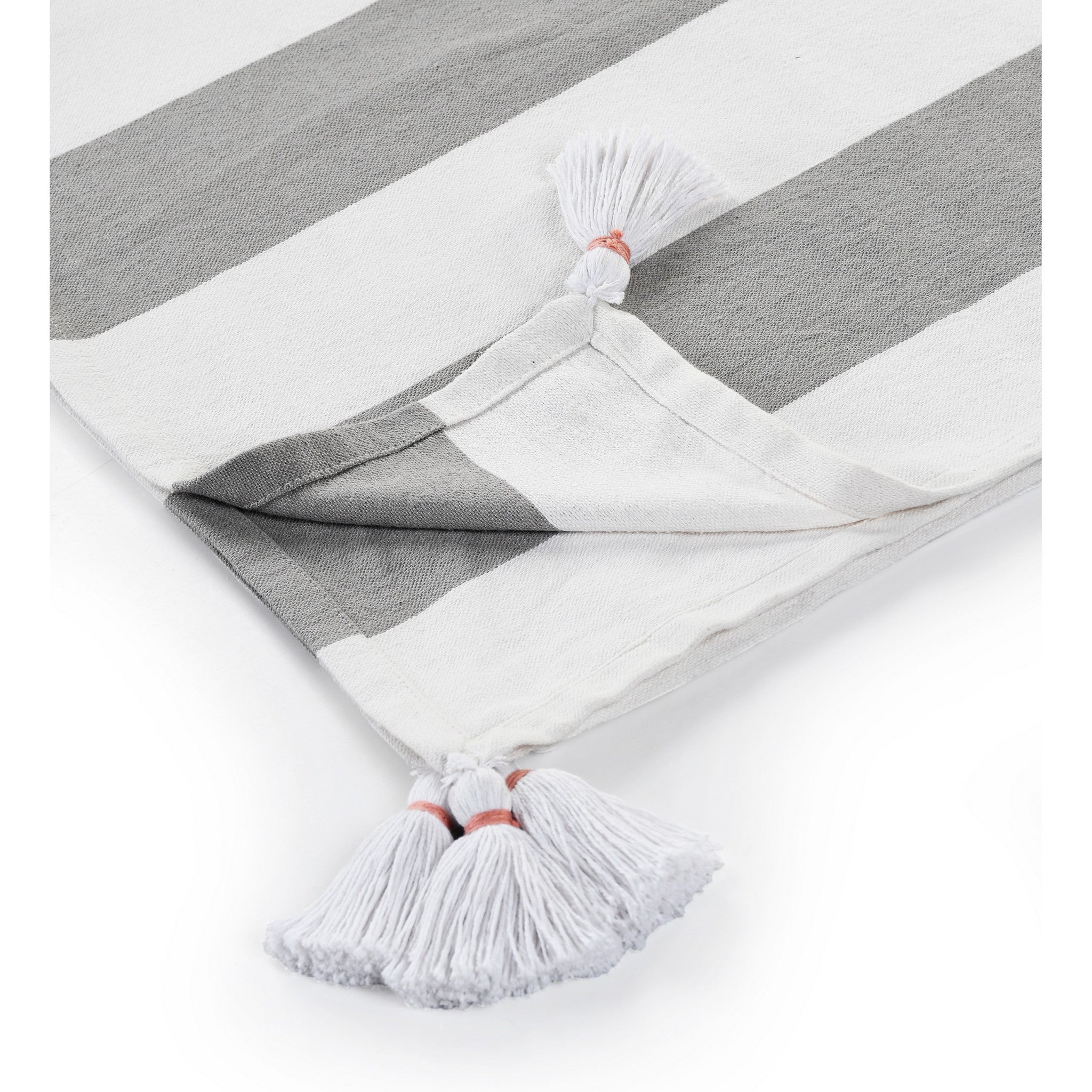 Gray and White Woven Cotton Striped Throw Blanket - Minihomy