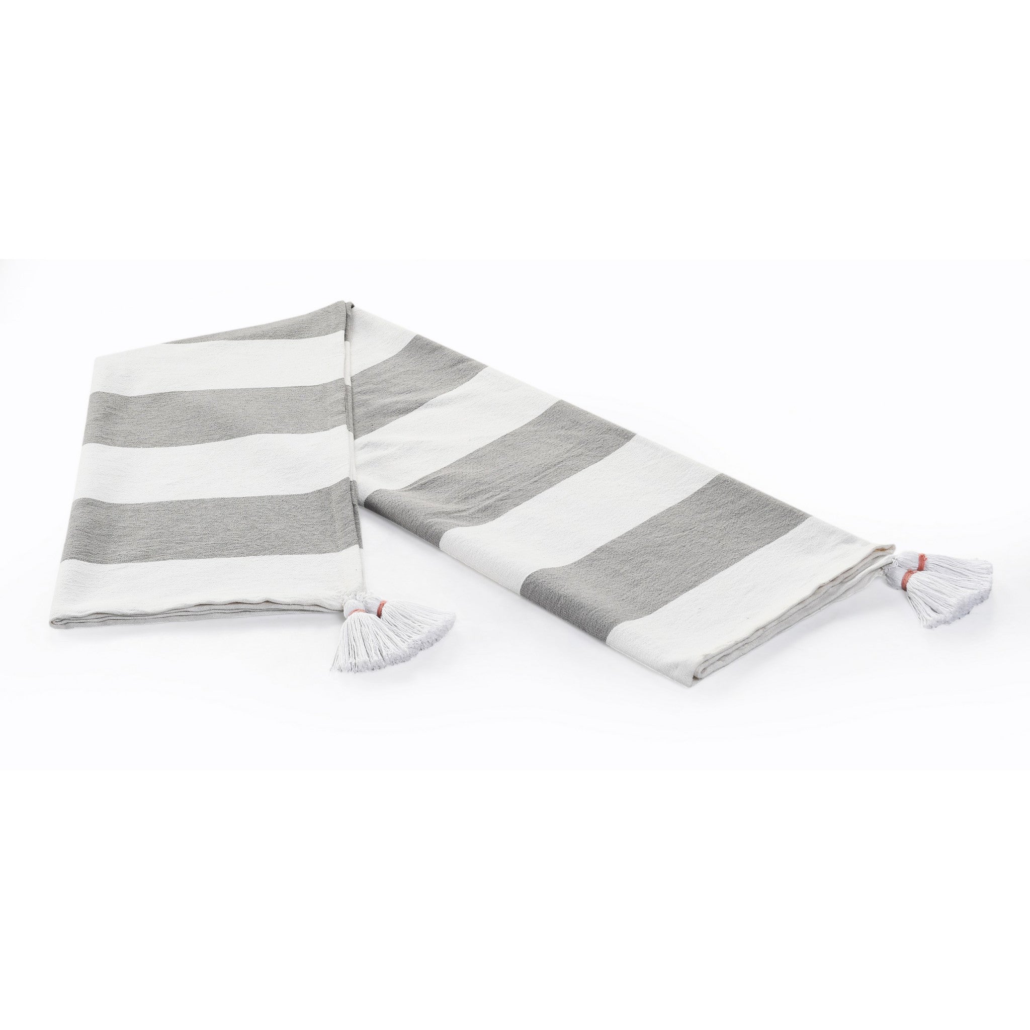 Gray and White Woven Cotton Striped Throw Blanket - Minihomy