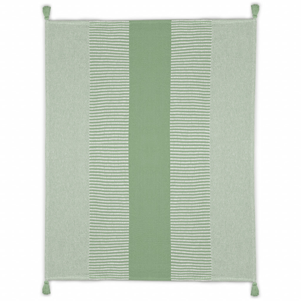 Green Woven Cotton Striped Throw Blanket - Minihomy