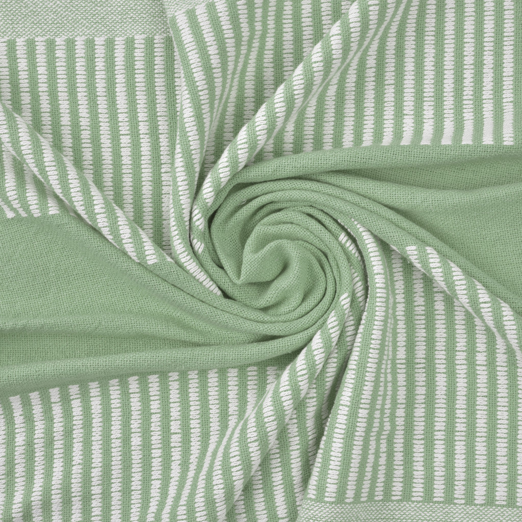 Green Woven Cotton Striped Throw Blanket - Minihomy