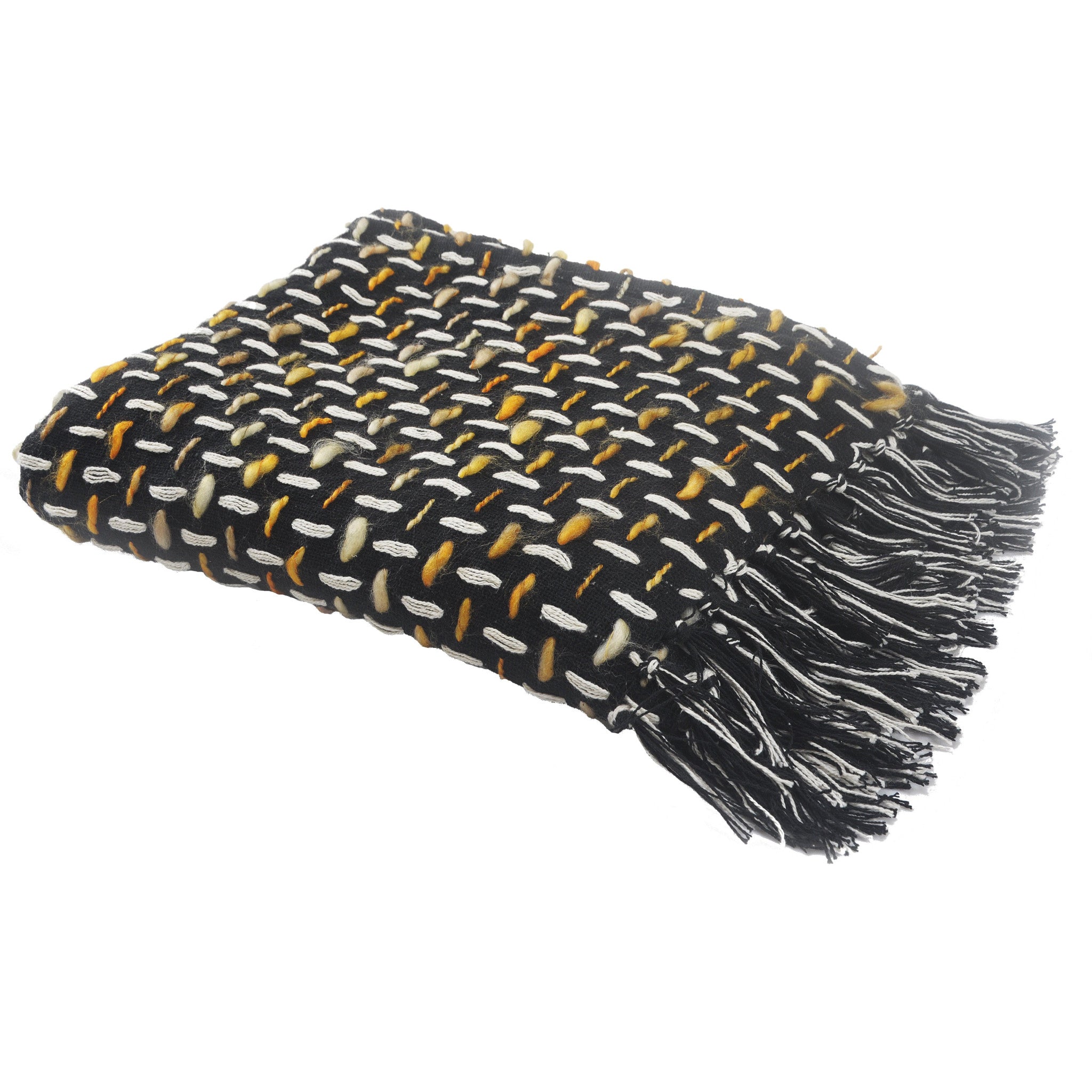 Black and Gold Woven Cotton Geometric Throw Blanket - Minihomy