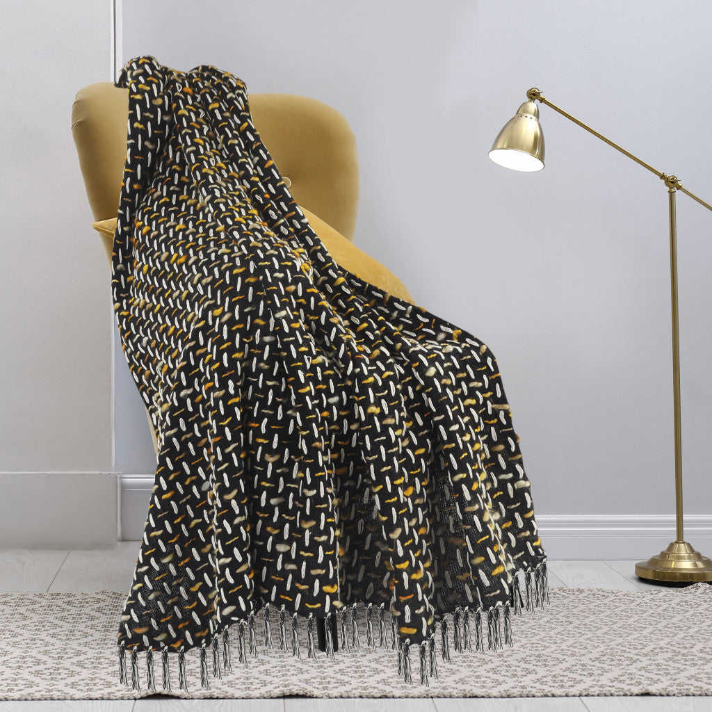 Black and Gold Woven Cotton Geometric Throw Blanket - Minihomy