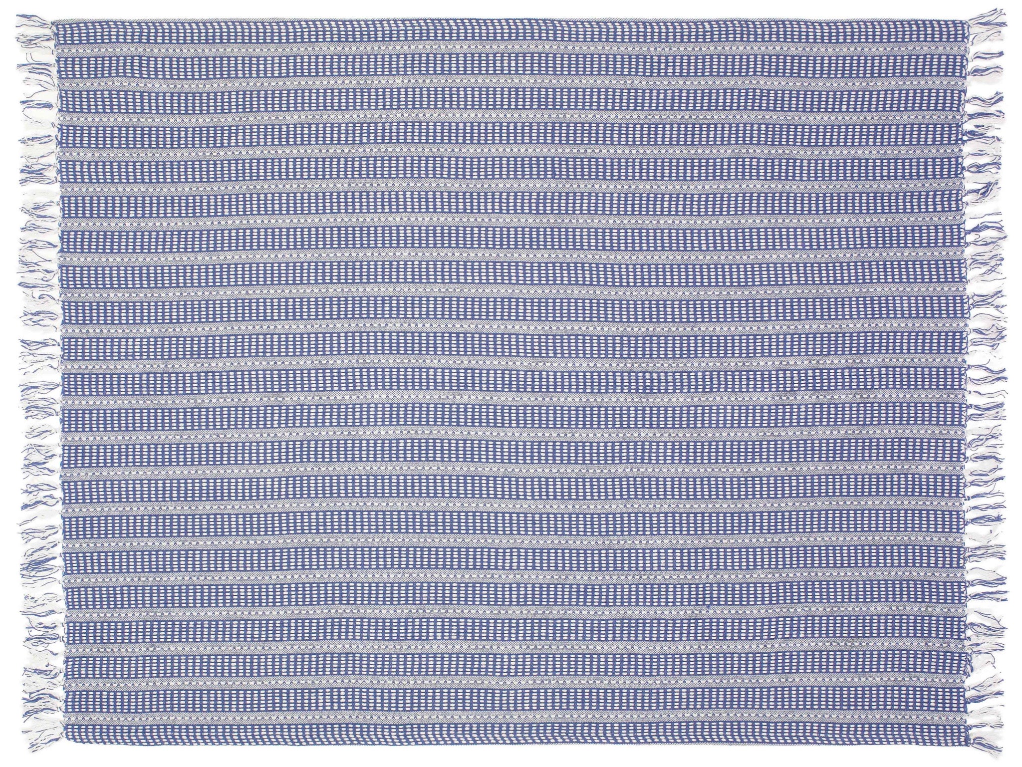 Blue and White Woven Cotton Striped Throw Blanket - Minihomy