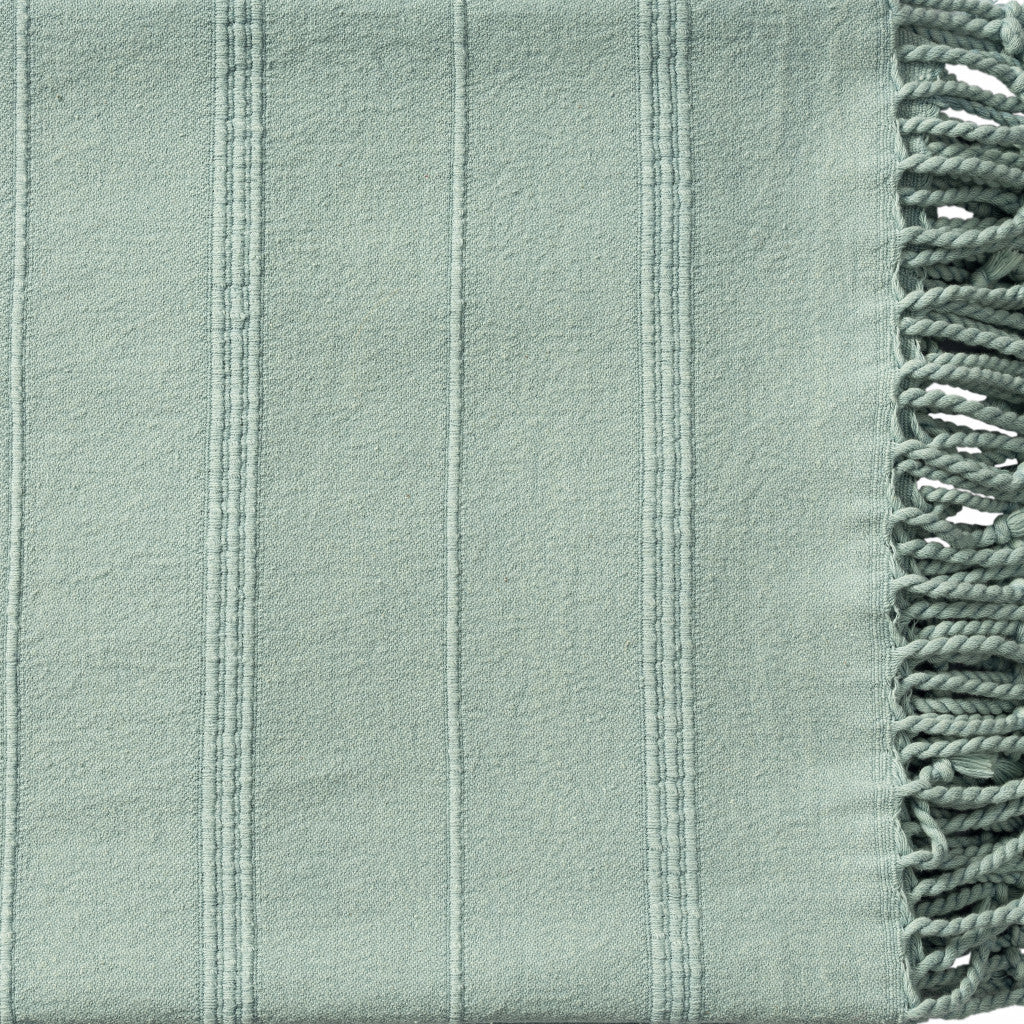 Green Woven Cotton Striped Throw Blanket - Minihomy