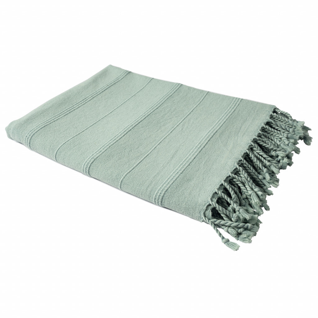 Green Woven Cotton Striped Throw Blanket - Minihomy