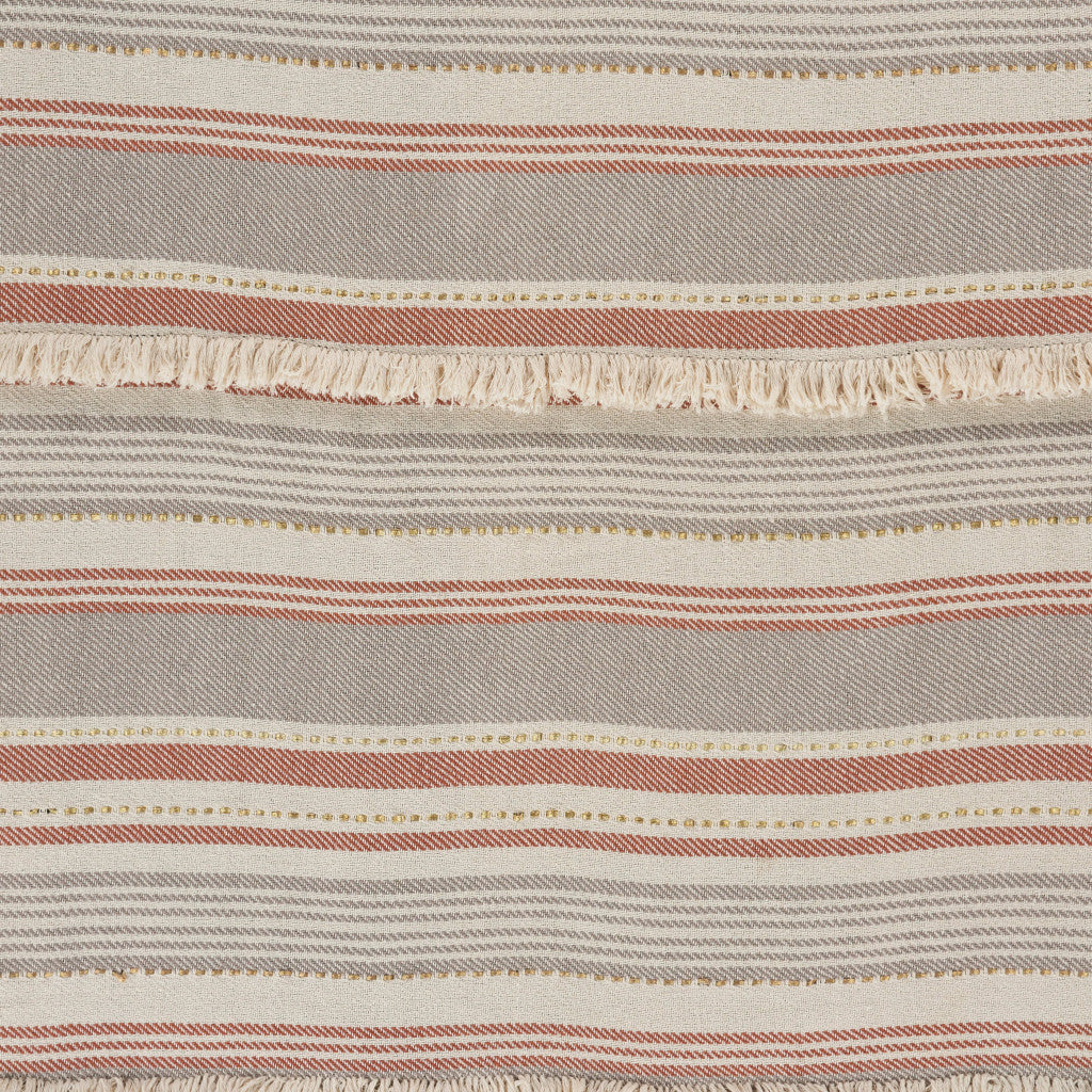 Beige Woven Cotton Striped Throw Blanket - Minihomy