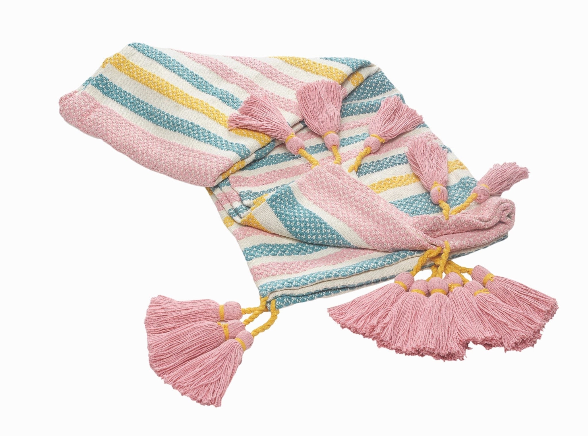 Blue and Pink Woven Cotton Striped Throw Blanket - Minihomy