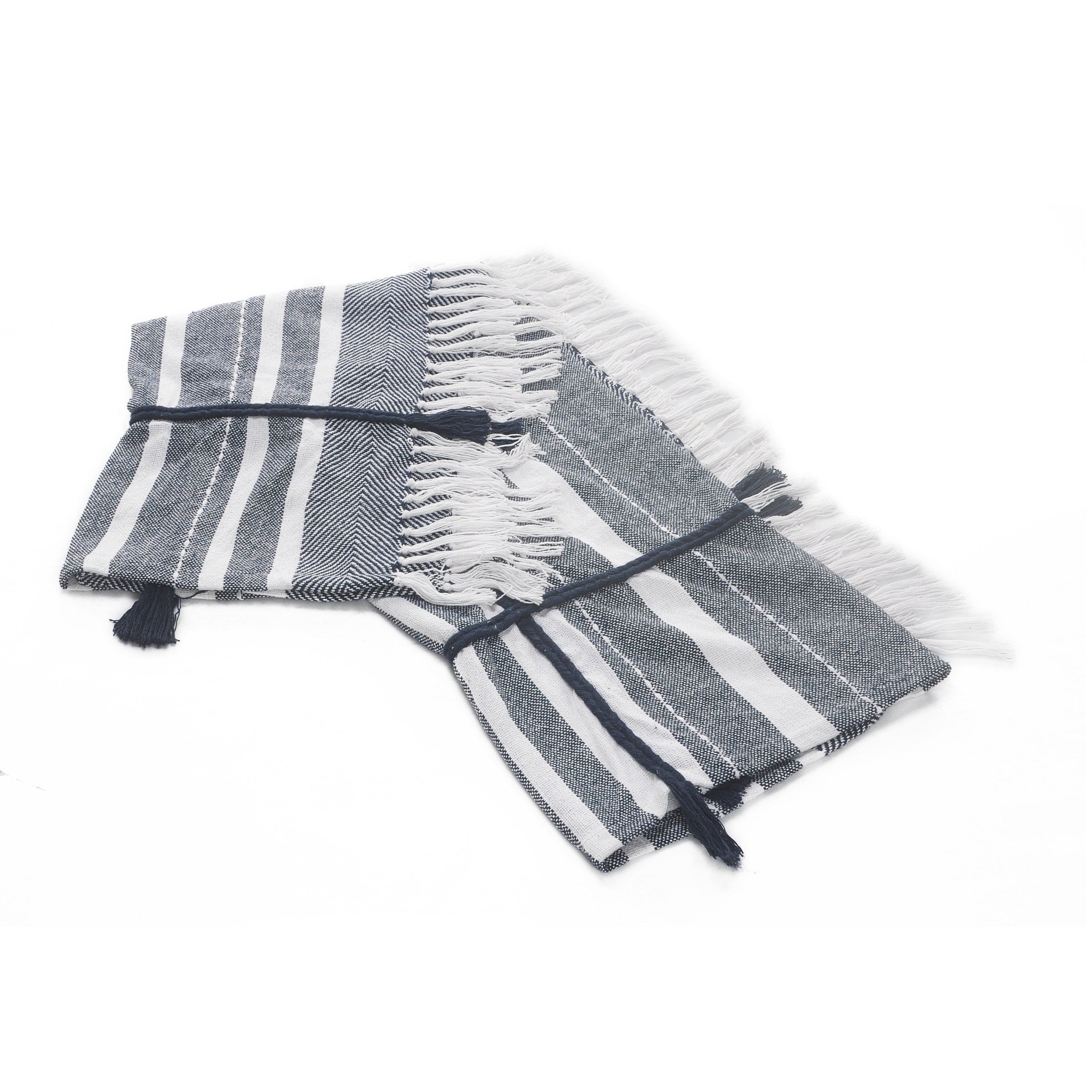 Blue and White Woven Cotton Striped Throw Blanket - Minihomy