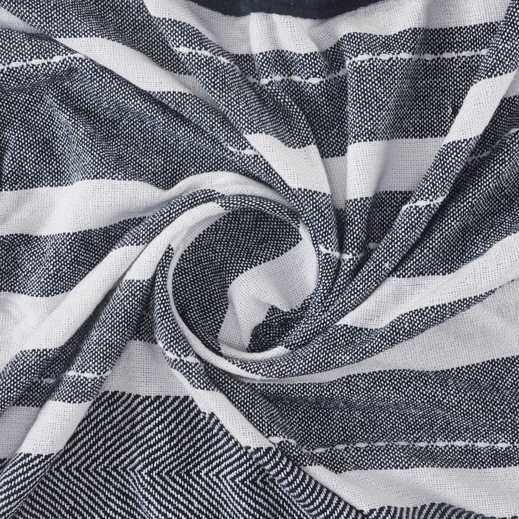 Blue and White Woven Cotton Striped Throw Blanket - Minihomy