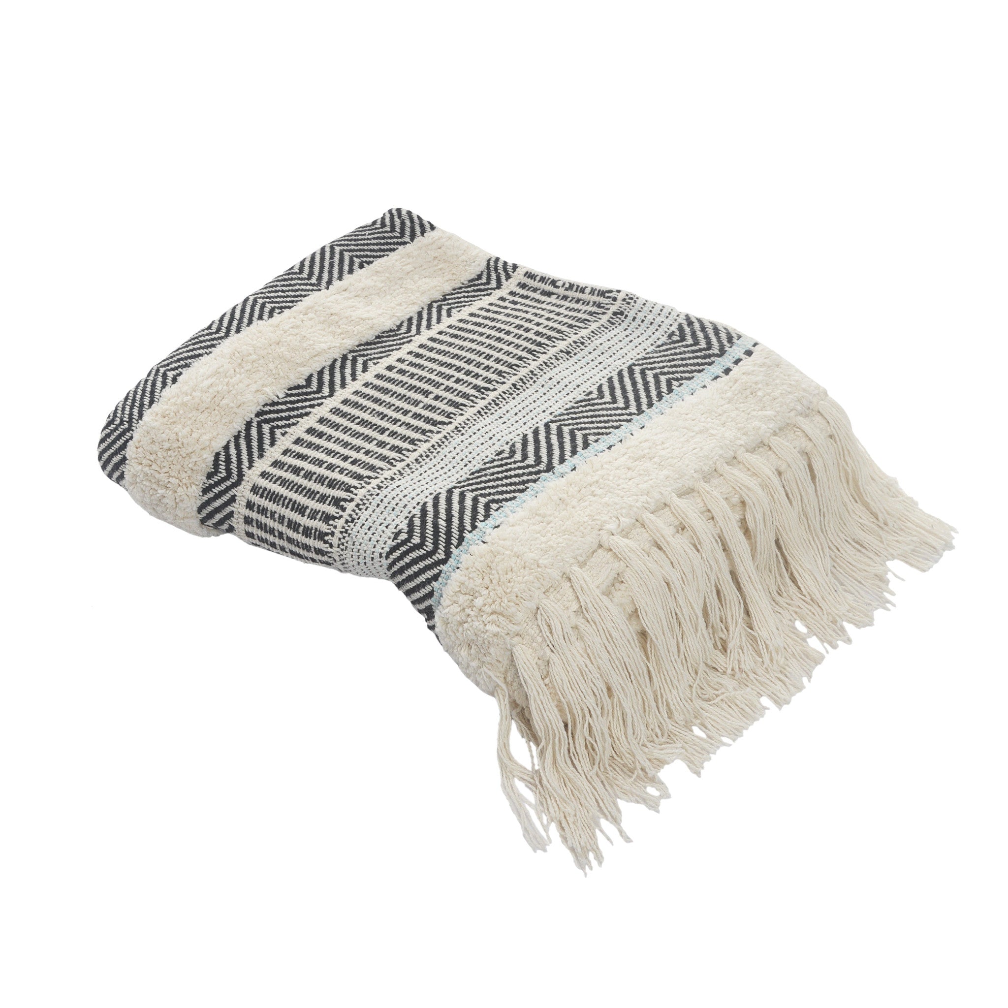 Cream Woven Cotton Herringbone Throw Blanket - Minihomy